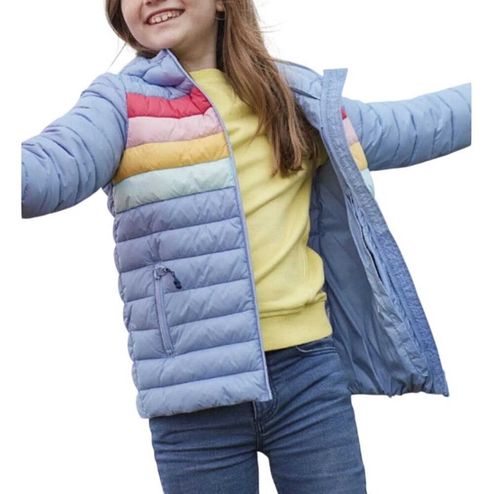 Joules Girls Blue Rainbow Showerproof Kinnaird Colourblock Jacket Size 3 Years